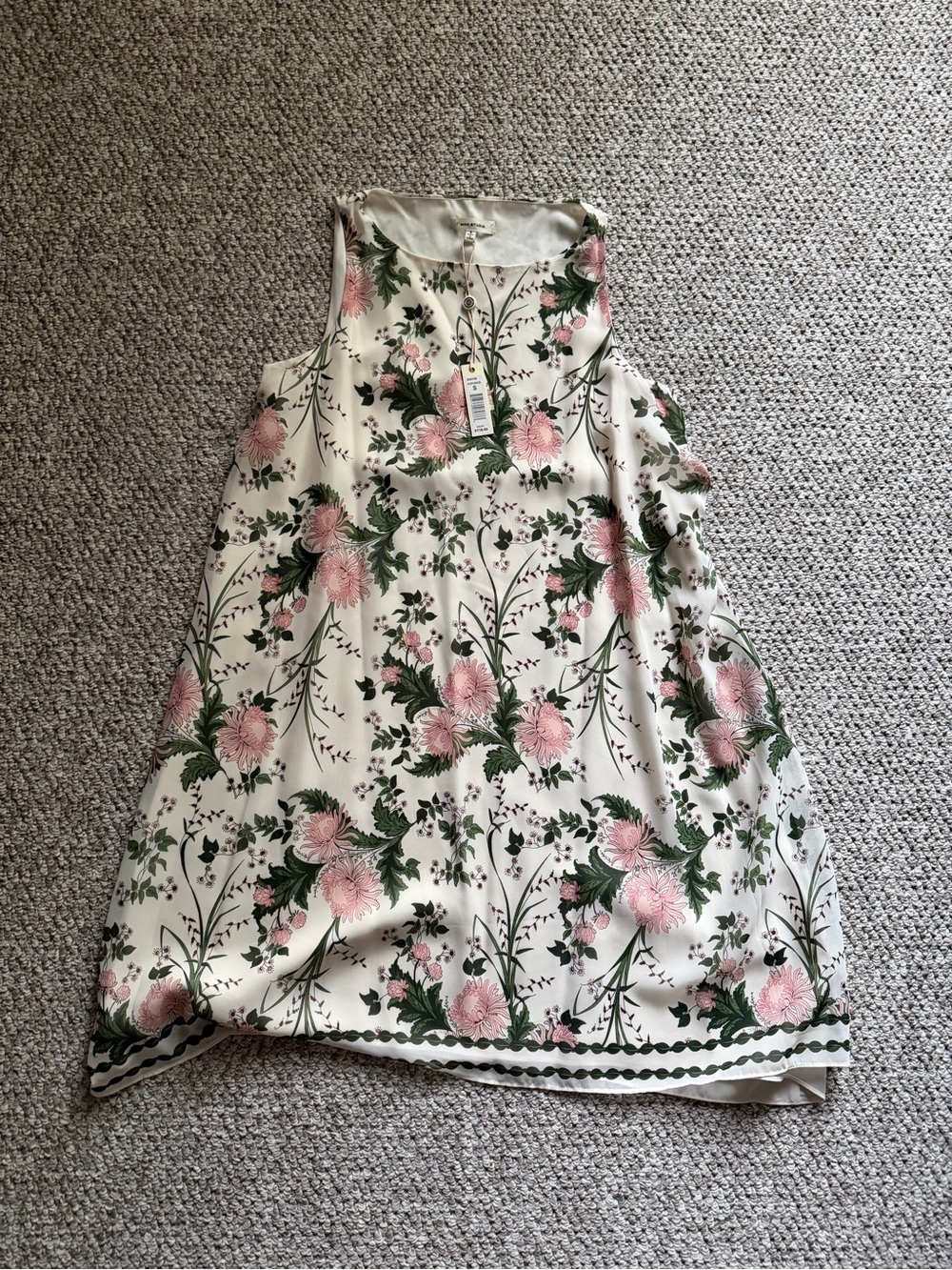Max Studio Cream Floral Sleeveless Dress with Pink and Green Print
